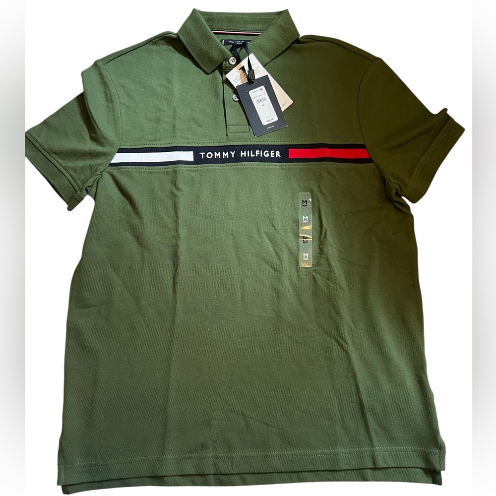 Tommy Hilfiger Olive Green Polo with Signature Chest Stripe
